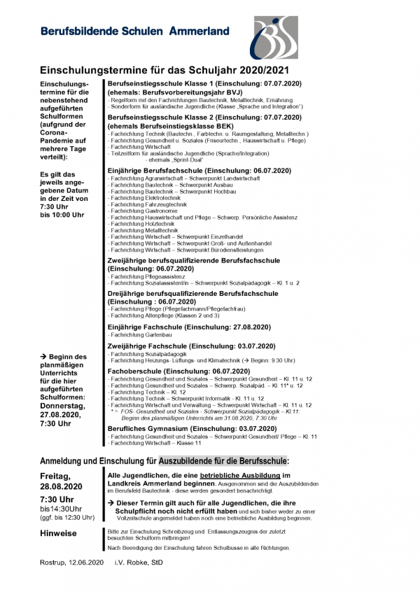 Einschulungstermine